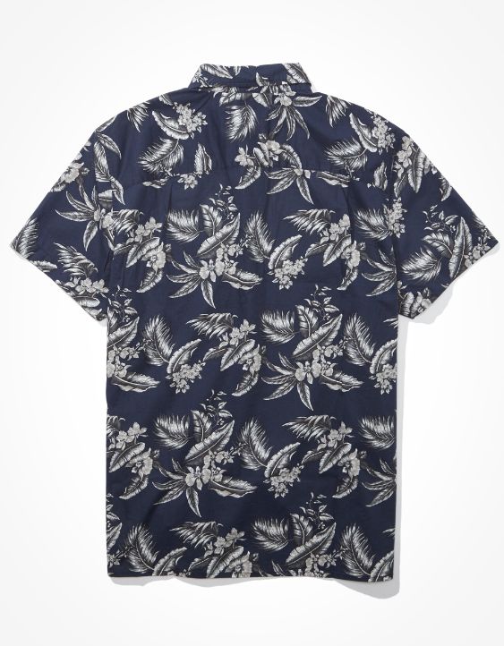 AE Short-Sleeve Tropical Print Button-Up Shirt