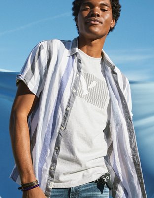 AE Striped Short-Sleeve Button-Up Shirt