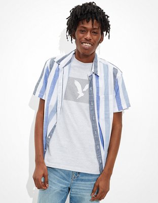 AE Striped Short-Sleeve Button-Up Shirt