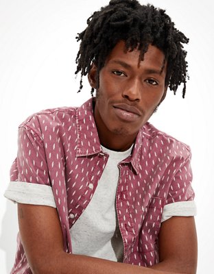 AE Printed Short-Sleeve Button-Up Shirt