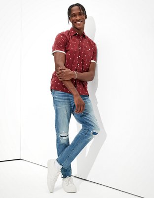 Мужские рубашки American Eagle AE Flamingo Short-Sleeve Button-Up Shirt — фото 2
