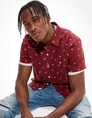 AE Flamingo Short-Sleeve Button-Up Shirt