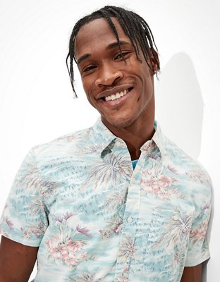Мужские рубашки American Eagle AE Hawaiian Short-Sleeve Button-Up Shirt — фото 5