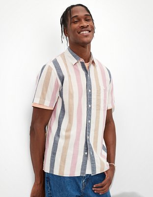 AE Striped Short Sleeve Button Up Shirt