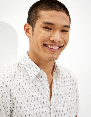 Мужские рубашки American Eagle AE Dip-Dye Short-Sleeve Button-Up Shirt — фото 2