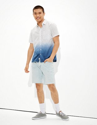 Мужские рубашки American Eagle AE Dip-Dye Short-Sleeve Button-Up Shirt — фото 5