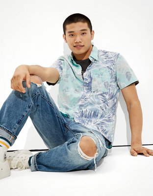 AE Camisa manga corta abotonada con estampado hawaiano