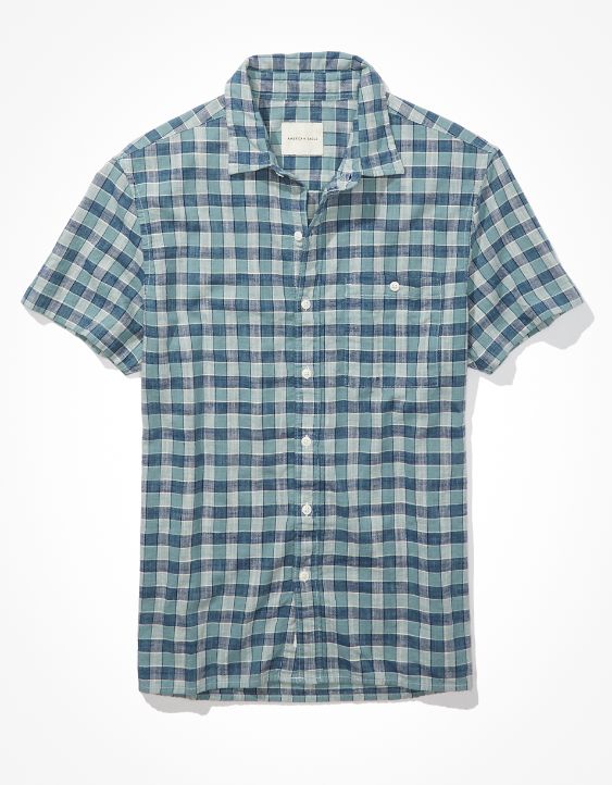 AE Plaid Short-Sleeve Button-Up Shirt
