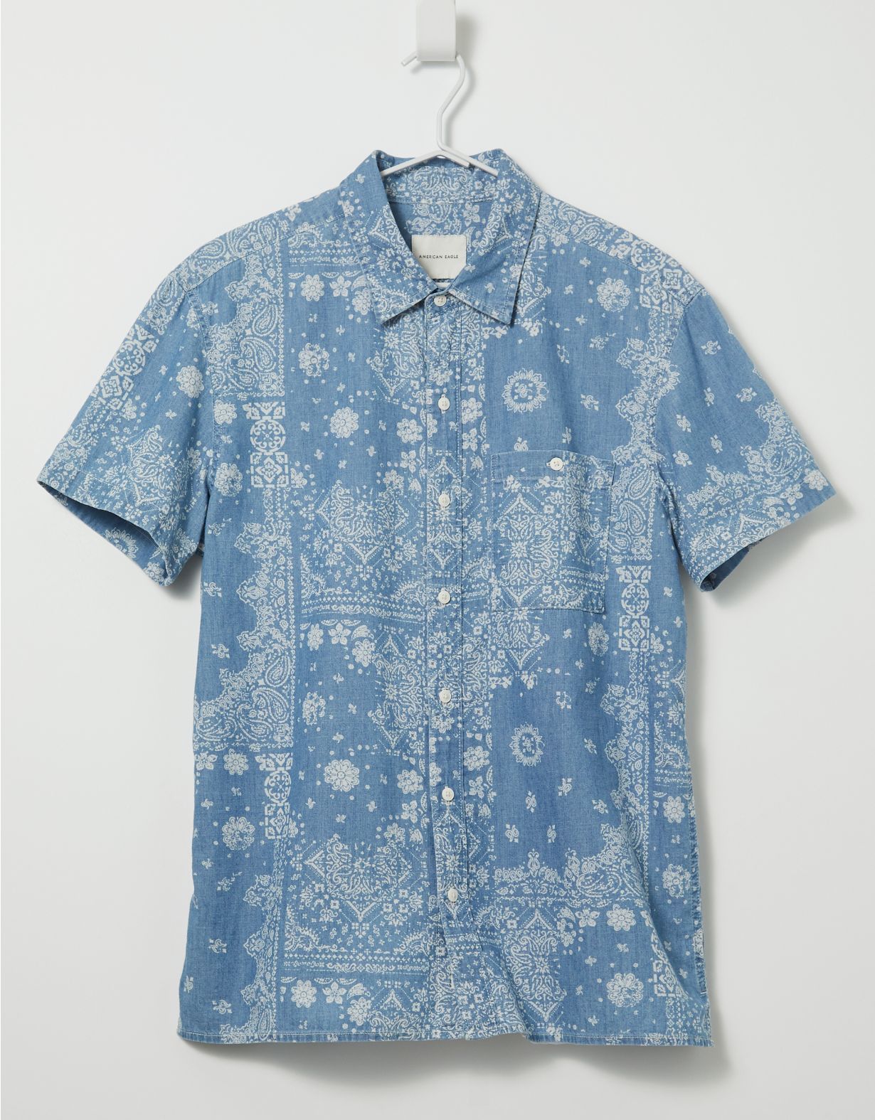 AE Denim Bandana Short-Sleeve Button-Up Shirt