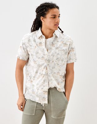 Short Sleeve Printed Resort Shirt in Natural Floral Print