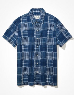 Мужские рубашки American Eagle AE Patchwork Plaid Button-Up Resort Shirt — фото 3