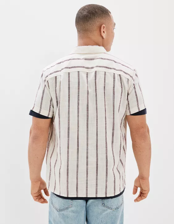 AE Short-Sleeve Striped Button-Up Shirt