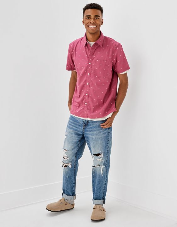 AE Short-Sleeve Printed Button-Up Shirt