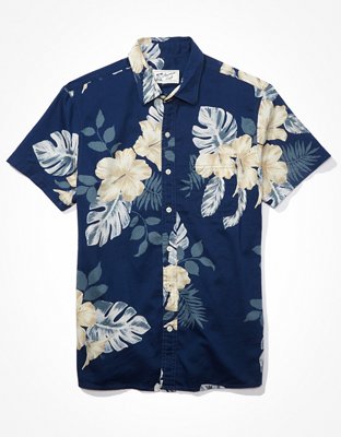 AE Camisa tropical estilo resort con botones