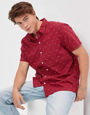 Мужская рубашка American Eagle AE Micro Dot Button-Up Resort, цвет: Бордовый