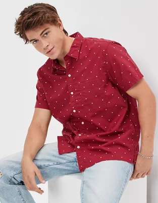 Wrangler Men's Painted Desert Long Sleeve Solid Button Down Shirt - Red