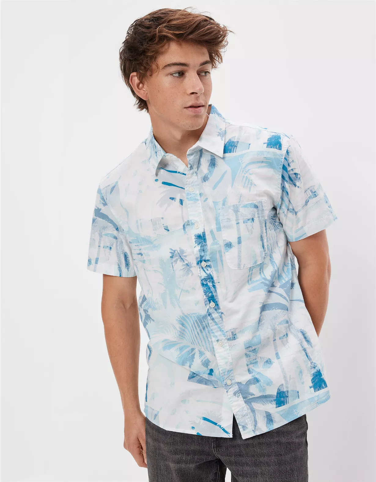 AE Photoreal Tropical Button-Up Resort Shirt