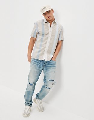 Мужские рубашки American Eagle AE Striped Button-Up Resort Shirt — фото 5