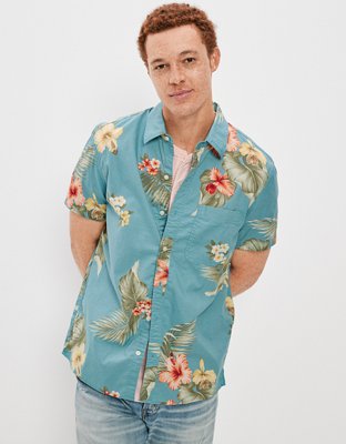 AE Camisa tropical estilo resort con botones