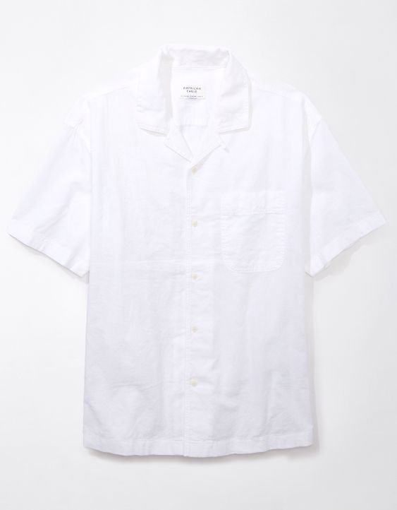 AE Linen-Blend Button-Up Poolside Shirt