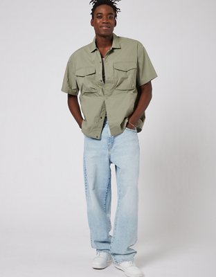 stretch button down shirt men's short sleeve