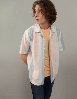 AE Linen-Blend Striped Button-Up Poolside Shirt