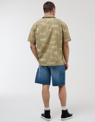 AE Poolside Linen-Blend Striped Button-Up Shirt