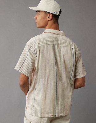 AE Linen-Blend Striped Button-Up Poolside Shirt