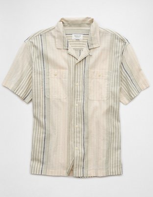 AE Linen-Blend Striped Button-Up Poolside Shirt