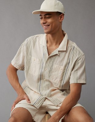 AE Poolside Linen-Blend Striped Button-Up Shirt