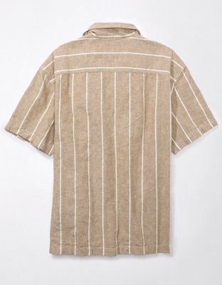 Мужские рубашки American Eagle AE Linen-Blend Striped Button-Up Poolside Shirt — фото 4