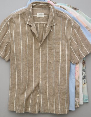 Мужские рубашки American Eagle AE Linen-Blend Striped Button-Up Poolside Shirt — фото 6