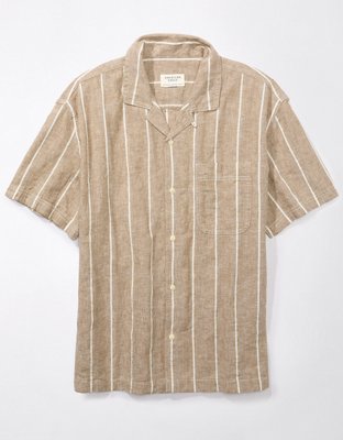 Мужские рубашки American Eagle AE Linen-Blend Striped Button-Up Poolside Shirt — фото 3