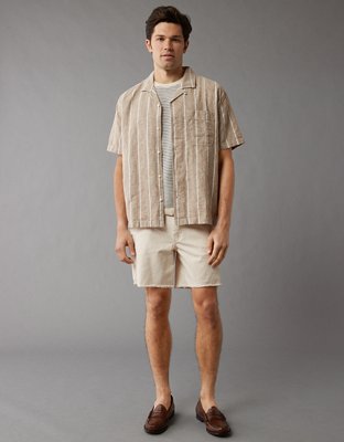 Мужские рубашки American Eagle AE Linen-Blend Striped Button-Up Poolside Shirt — фото 2