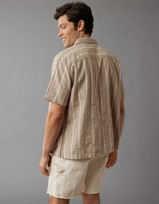 Мужские рубашки American Eagle AE Linen-Blend Striped Button-Up Poolside Shirt — фото 5