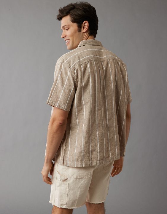 AE Linen-Blend Striped Button-Up Poolside Shirt