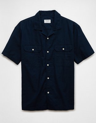 AE Poolside Linen-Blend Button-Up Shirt