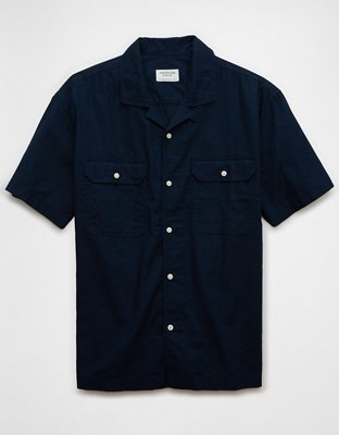 AE Linen-Blend Button-Up Poolside Shirt