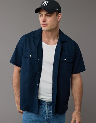 AE Linen-Blend Button-Up Poolside Shirt