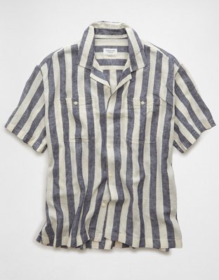 AE Poolside Linen-Blend Striped Button-Up Shirt