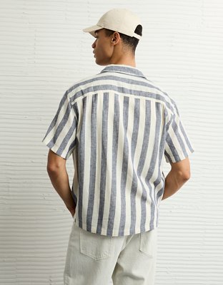 AE Poolside Linen-Blend Striped Button-Up Shirt