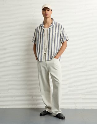 AE Poolside Linen-Blend Striped Button-Up Shirt | American Eagle