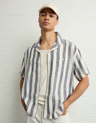 AE Poolside Linen-Blend Striped Button-Up Shirt