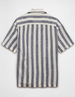 Chemise rayée boutonnée rayée en mélange de lin Bord de la piscine AE