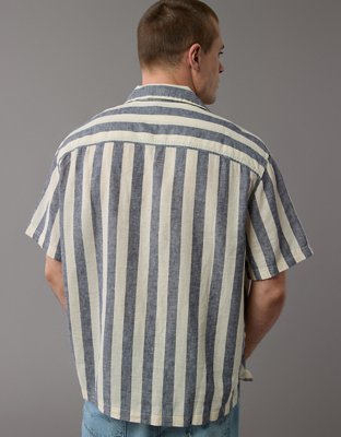 AE Linen-Blend Striped Button-Up Poolside Shirt