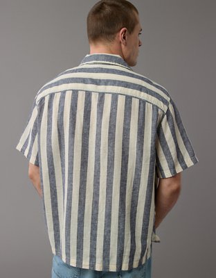 Chemise rayée boutonnée rayée en mélange de lin Bord de la piscine AE