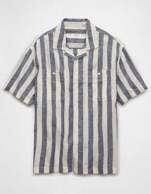 AE Poolside Linen-Blend Striped Button-Up Shirt
