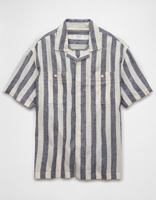 AE Linen-Blend Striped Button-Up Poolside Shirt