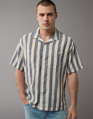 Chemise rayée boutonnée rayée en mélange de lin Bord de la piscine AE