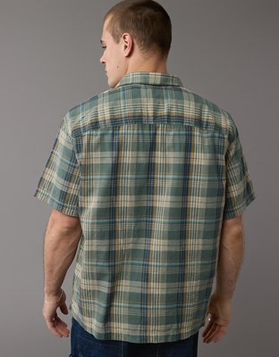 AE Camisa de Diseño Escocés con Botones para la Piscina